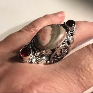 Stampd 925 Sterling Silver Rhodochrosite Garnet Ring